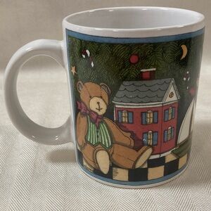 Vintage Susan Winget Christmas mug, teddy bear and toy horse
